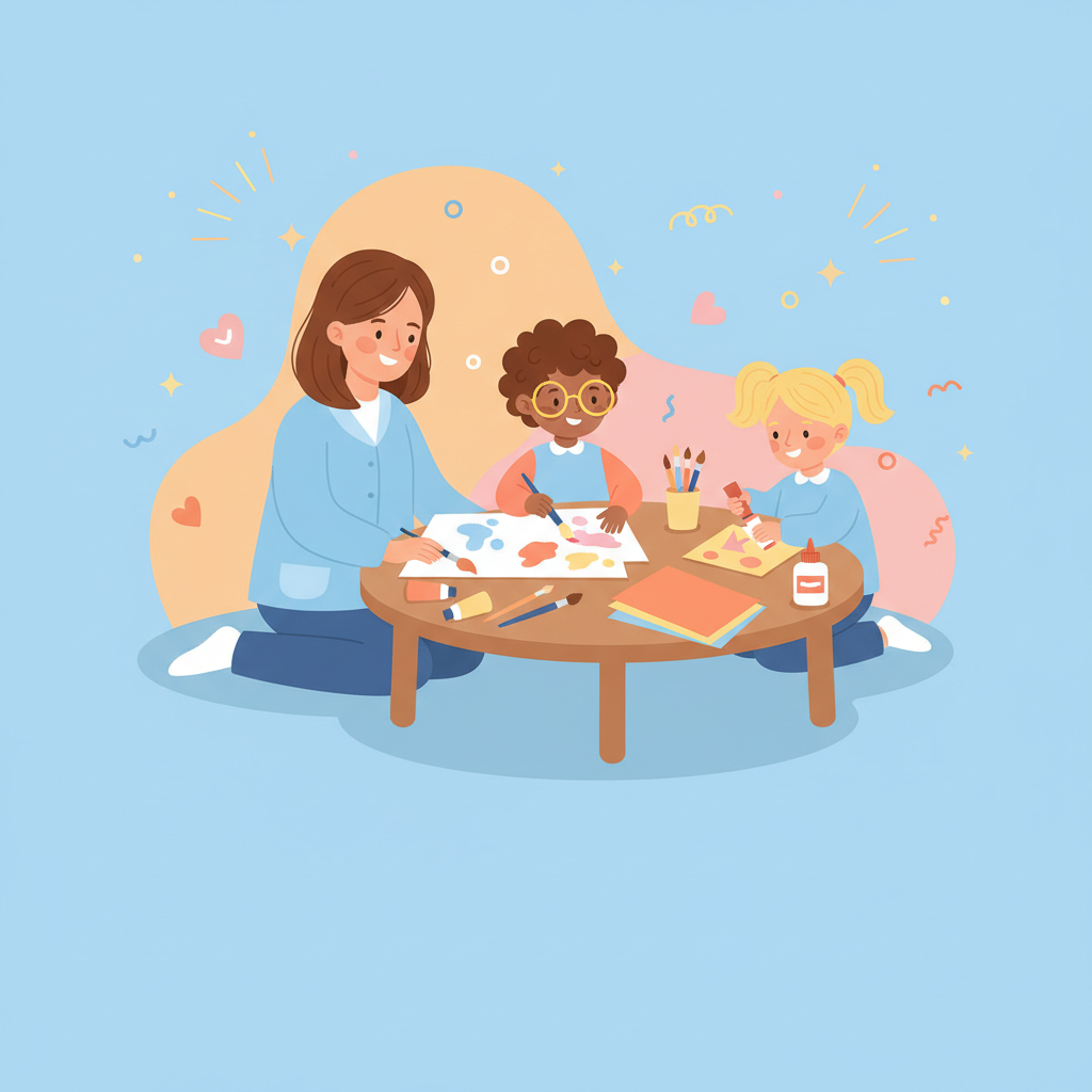 Crianças em atividade de artes na educação infantil